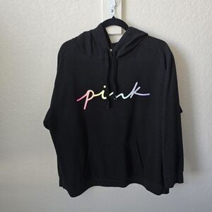 PINK Victoria's Secret Black Hoodie with Rainbow Logo